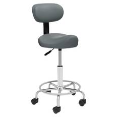 PUCMER Sadelpall, sadelstol, ergonomisk pall med ryggstöd, barstol, rullpall, snurrpall med hjul, justerbar höjd kontorspall för kontor, salong, spa, grå