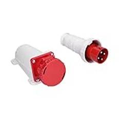 Industriell Uttagskontakt, 63A 4Pin 3-fas 3P + E Eluttagskontaktsats IP67 Vattentät 380-415V, ABS, Gummi, Mässing, TerminalBlock