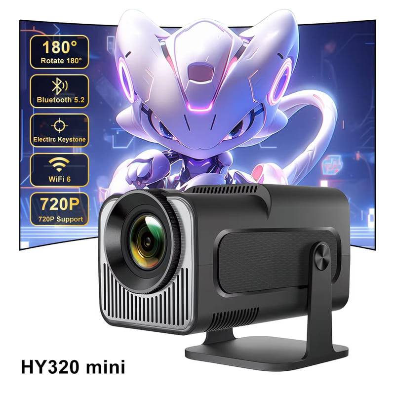 2025 Ny HY320 Miniprojektor Bärbar 4K Videostöd Ursprunglig 720P Hemmabio Utomhus Android 11 Strålprojektor Uppgraderad Version HY300