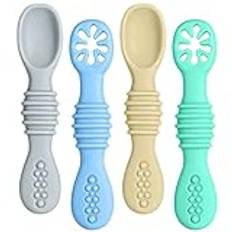 Vicloon Baby Gaffel och Sked Set, 4 st Silikon Sked Baby Avvänjning Sked Set Självmatande redskap Enkelt grepp Mjuk Baby Sked, Småbarn Bestick Kit Småbarn Barn Först Led Träning Avvänjning