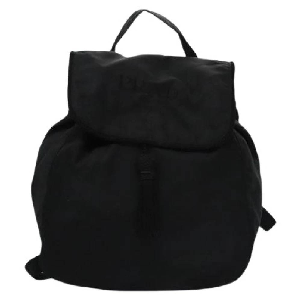 Prada Vintage Pre-owned Flap rygsæk med snørelukning - Vintage - unisex - Sort - ONE SIZE - Uld