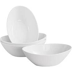 LIFVER Salladsskål, 1133 ml, vita porslinsskålar set med 4 skålar för pasta, flingor, soppa, efterrätt, ramen, mikrovågsugn och diskmaskinssäker, oval serveringsskål, 23 x 16,5 x 7,6 cm