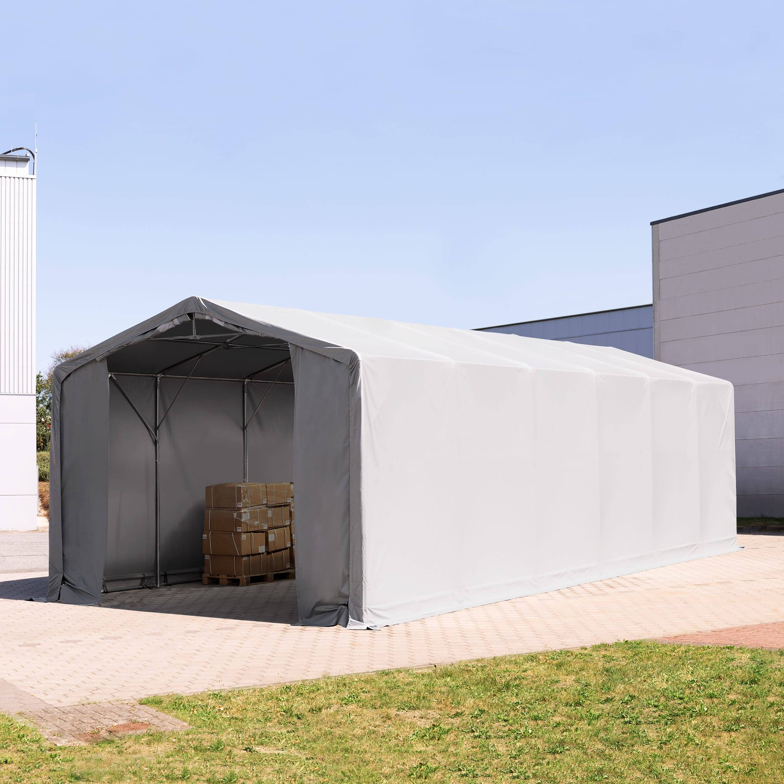 6x16m, Telthal, PVC-teltdug, grå, med statikpakke (blød undergrund) - (94306)