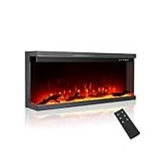 M.C.Haus Lyxig 3-sidig elektrisk eldstad med 3 installationsformer, öppen spis med inbyggd multimedievägg, elektrisk flameffekt med 9 färger, 1800 W, 102 cm/40 tum, svart