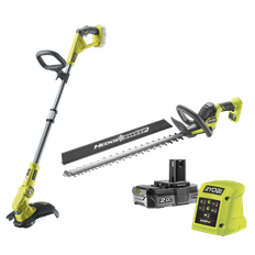 Ryobi 18v hækkeklipper og græstrimmer ry18lt18hta-120 1x2,0ah batteri og lader