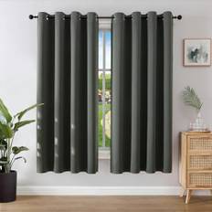Joydeco Ogenomskinliga gardiner med öljetter i set om 2, mörkläggningsgardin, termisk gardin, värmeskydd, öljettgardin för sovrum och vardagsrum (mörkgrå, 2 st, 158 x 106 cm (H x B))