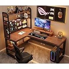 L Shape Desk Solid Wood Writing Desk Modern Computer Desk Bedroom Home Desktop Desk Bookshelf Integrated Desk With Storage Space Shelf Gaming Desk Corner Office Desk - Without Chairs(Walnut-left,120x8