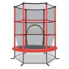 COSTWAY Ø 165 cm trädgårdsstudsmatta med säkerhetsnät, studsmatta kan belastas upp till 135 kg, inomhus/utomhus studsmatta för barn från 3 år (röd, Ø 165 x 191 cm)