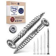 Trallskruv i rostfritt stål med TORX-skär pannhuvud och avskalningsribbor V4A 5-mm tjock 80-mm längd 800 stycken 52-mm partiell gänga Träskruv 5x80