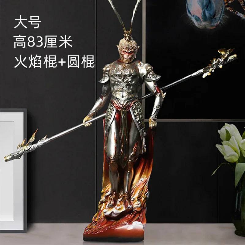 Monkey King Ornament Black Myth Tabletop Sculpture - Large Ran Walking Monkey King ornament, 83 cm high - flame stick + round stick head
