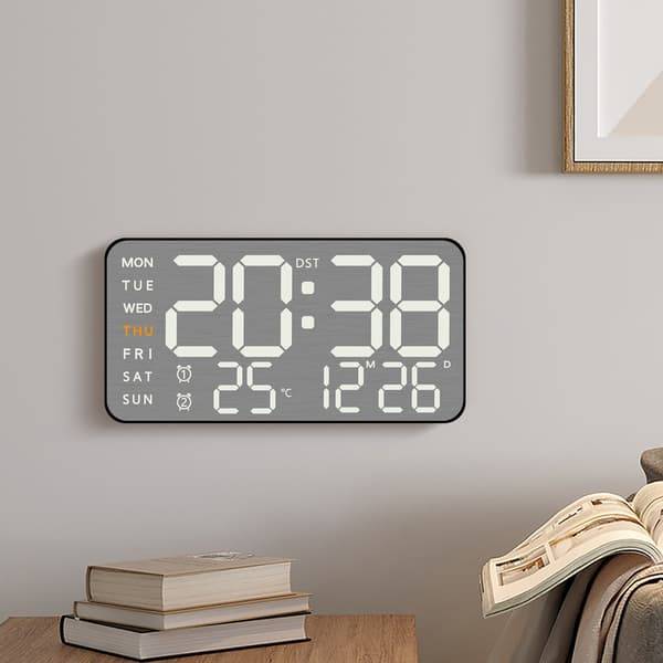 LED elektronisk vækkeur med termometer, kalender, månefase og nedtælling til hjemmekontor og kontor Black