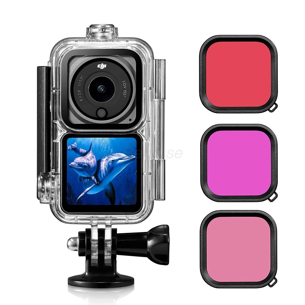 Vattentätt hölje för dji action 2 skyddande skal undervattens dykskyddsfilter för dji osmo action 2 kameratillbehör - Fodral med filter