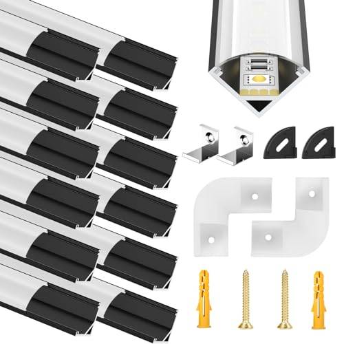 Molfanco LED Aluminium Profil 12 x 1m LED Aluminium Profil mit Weiß Milchige Abdeckung, Endkappen, und Montageklammer für LED-Streifen,LED-Streifen Nicht Im Lieferumfang Enthalten