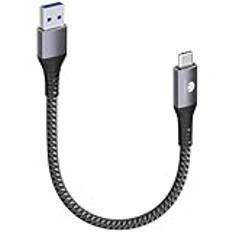 CONMDEX USB C-kabel kort 20 cm/0,2 m 10 Gbps USB3.1 Gen2 datakabel typ C Android Auto QC3.0 3.1 A USB A till C snabbladdare för Samsung Note20 Galaxy S23/S22 Z Flip 5 Tab S9 Pixel 8 Oneplus 11 grå