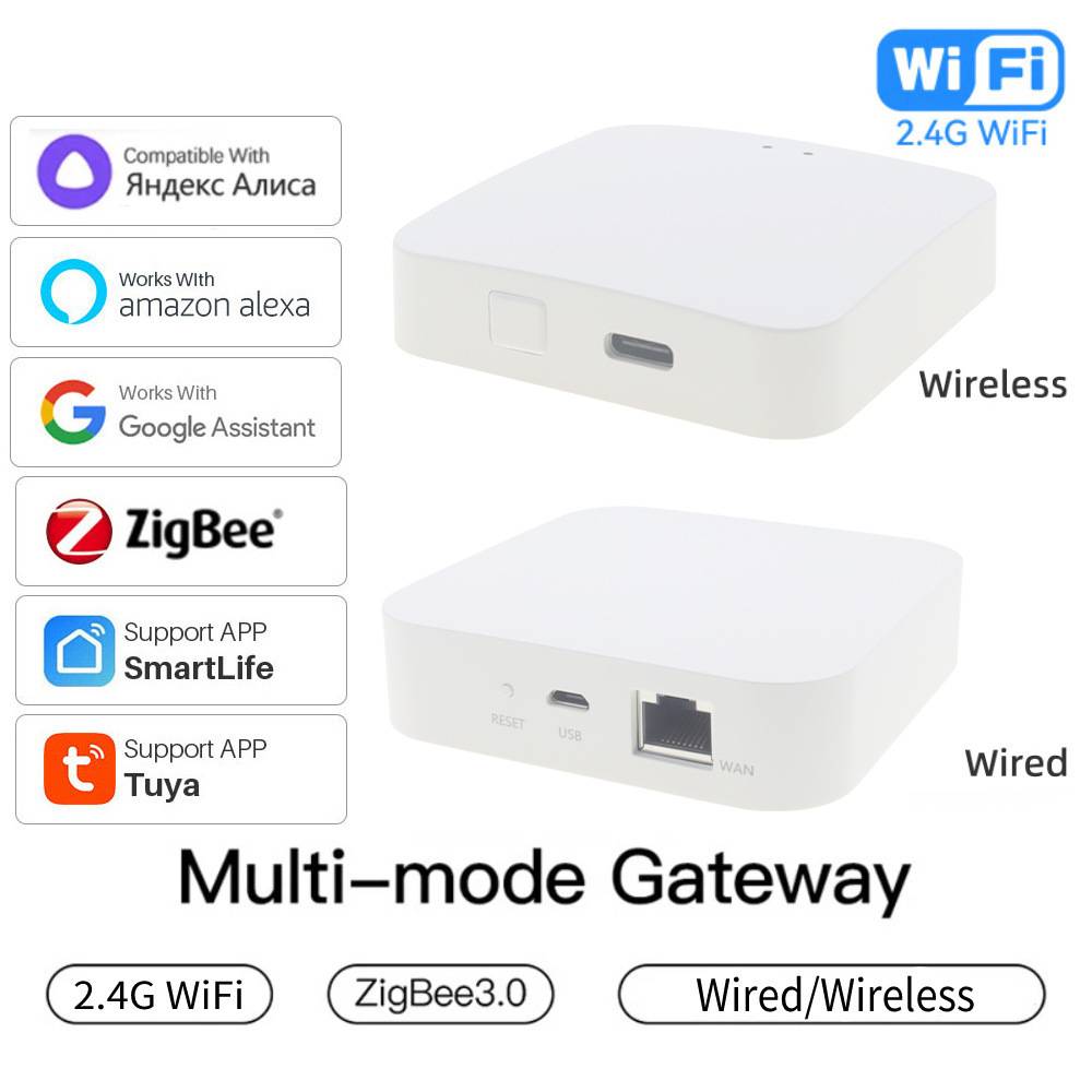 Wireless Multi-mode Smart Gateway ZigBee Bluetooth Mesh Hub Work with Tuya Smart Life App Voice Control Via Alexa Google Home