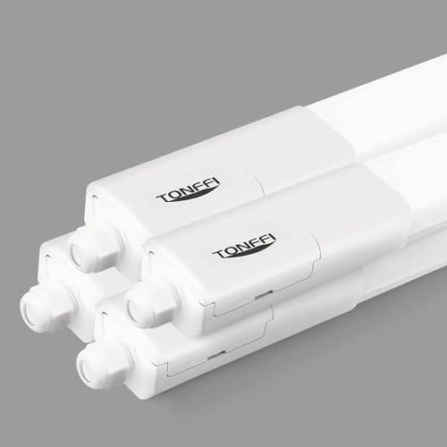 TONFFI 4 Stück LED Feuchtraumleuchte 150CM, 60W 7000LM 4000K Neutralweiß Verknüpfbar LED Deckenleuchte Röhre, IP67 Wasserfest Wannenleuchte Werkstattlampe für Keller Lager Garage Warenhaus