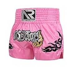 Boxningsshorts, hög elasticitet andas Muay Thai snördesign kickboxningsshorts för vuxna och barn, stridsshorts herrkläder rosa XS