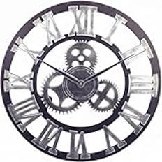 Industrial Gear Wall Clock Gear Hanging Clock Wind up Clock Vintage Clock Black Wall Clock Industrial Wall Clock Outdoor Decor Mechanism Gear Clock,Roman silve,27.5 inch