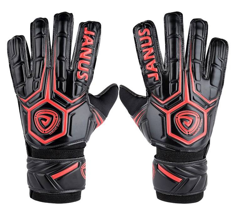Janus fotboll målvaktshandskar vuxen målvaktshandskar fingerskydd förtjockad latex fotboll målvaktshandskar - Svart med rött / Storlek 10