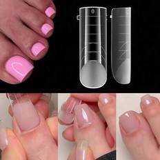 Polygel dubbla nagelformer för tår, polygel tånagelformar fyrkantig form för nagelförlängning Återanvändbar, fördesignad fransk linjesalong Hemma DIY - Aprikos
