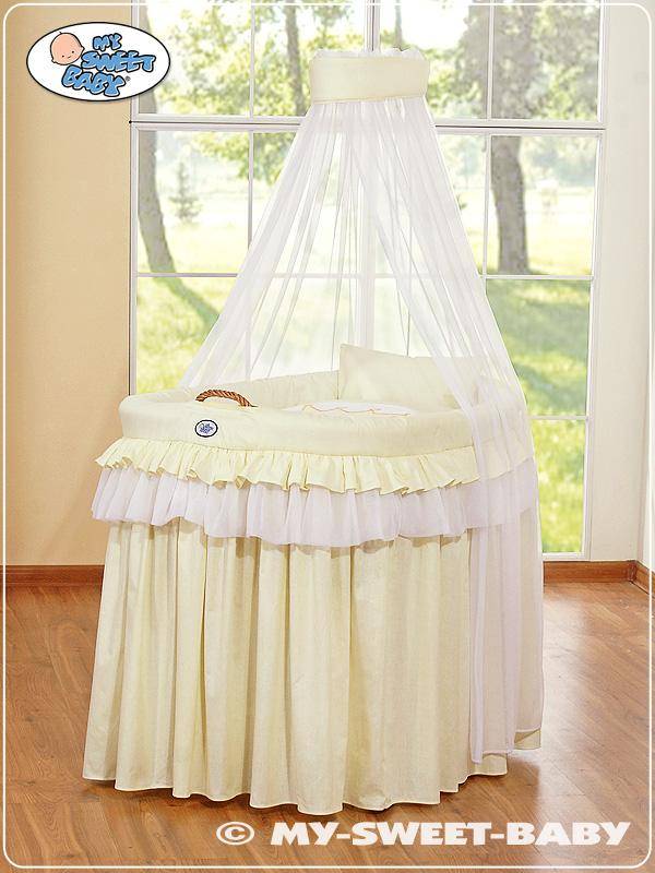 Wicker Moses basket with canopy - Little Prince Princess cream