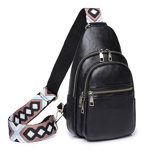 Eysee Sling Bag bröstväska, crossbody axelväska damer PU-läder sport axelväska liten midjeväska snygg, svart, Medium