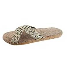 Flip Flat Casual Flops skor vikta kvinnors sommarmode strass tofflor läder dam tofflor dam sovrum tofflor, Grå, 42 EU