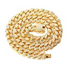 Halukakah Guldkedja för Män Iced Out, Män 20MM MiamiLänkkedja Choker Halsband 50cm i 18K Äkta Guldpläterad, Fullständig Cz Diamantslipade Prong Set, Gåva till Honom