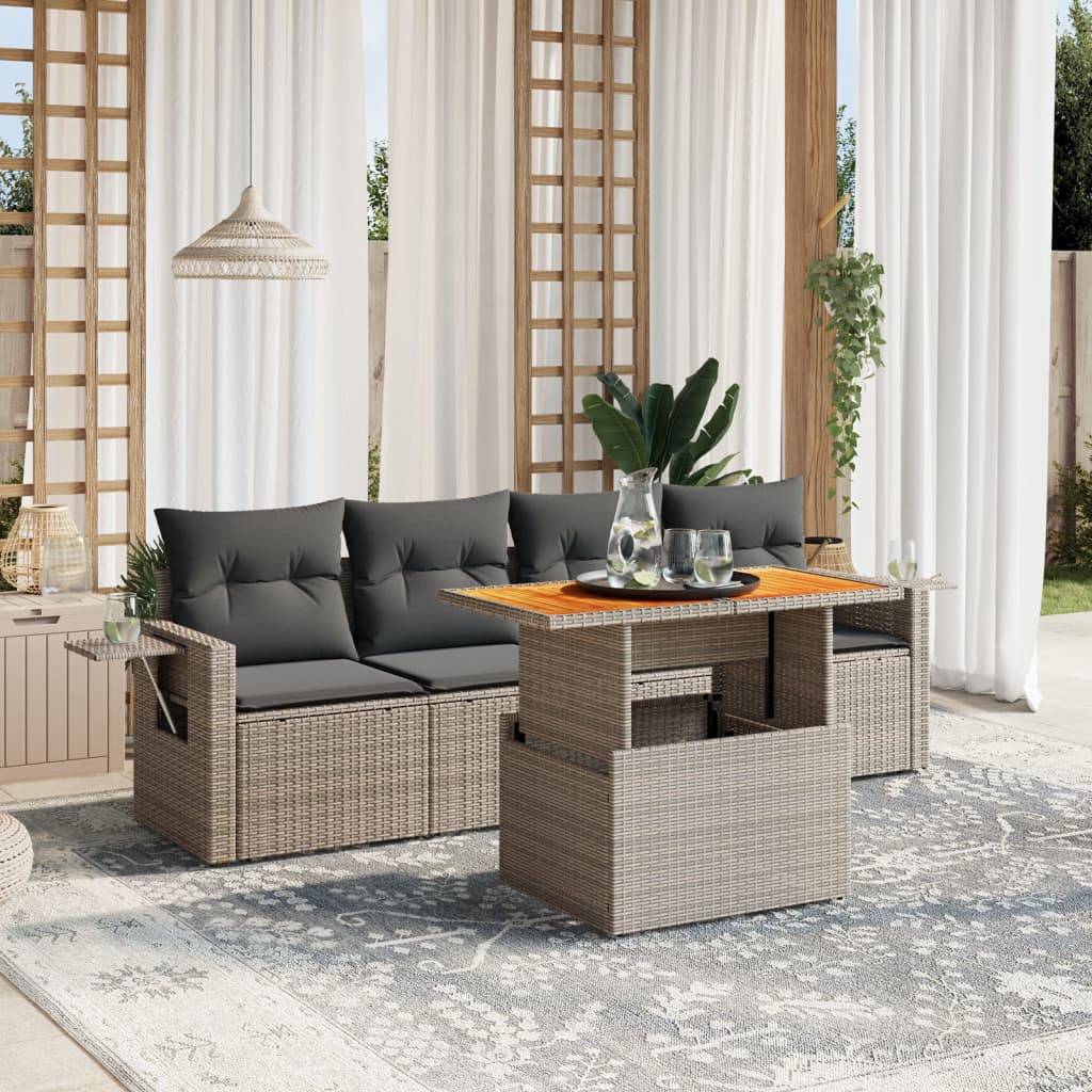 Sofasæt Til Haven 5 Dele Med Hynder Polyrattan - Grå / uden opbevaring