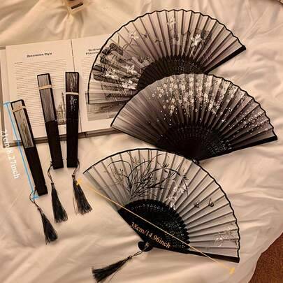 Elegant retro kinesisk/japansk stil i bambu med tofs - Bärbar handfläkt för sommaren, lämplig för bröllop, fester, presenter till vänner, skolstart, s (Stil 1,Stil 3,Stil 2,Minirund - 1 st)