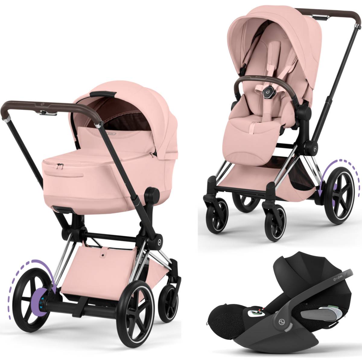 Cybex E-Priam 5 Style Stroller Set 3 in 1 incl. Cloud T i-Size Car Seat - Chrome Brown