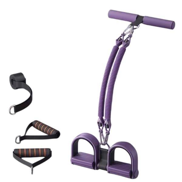 Pedal Puller motståndsband - 4-strandig latex sit-up assist och hemmaben-tränare med anti-break draglina och ergonomiska fotpedaler, lila 50 lbs