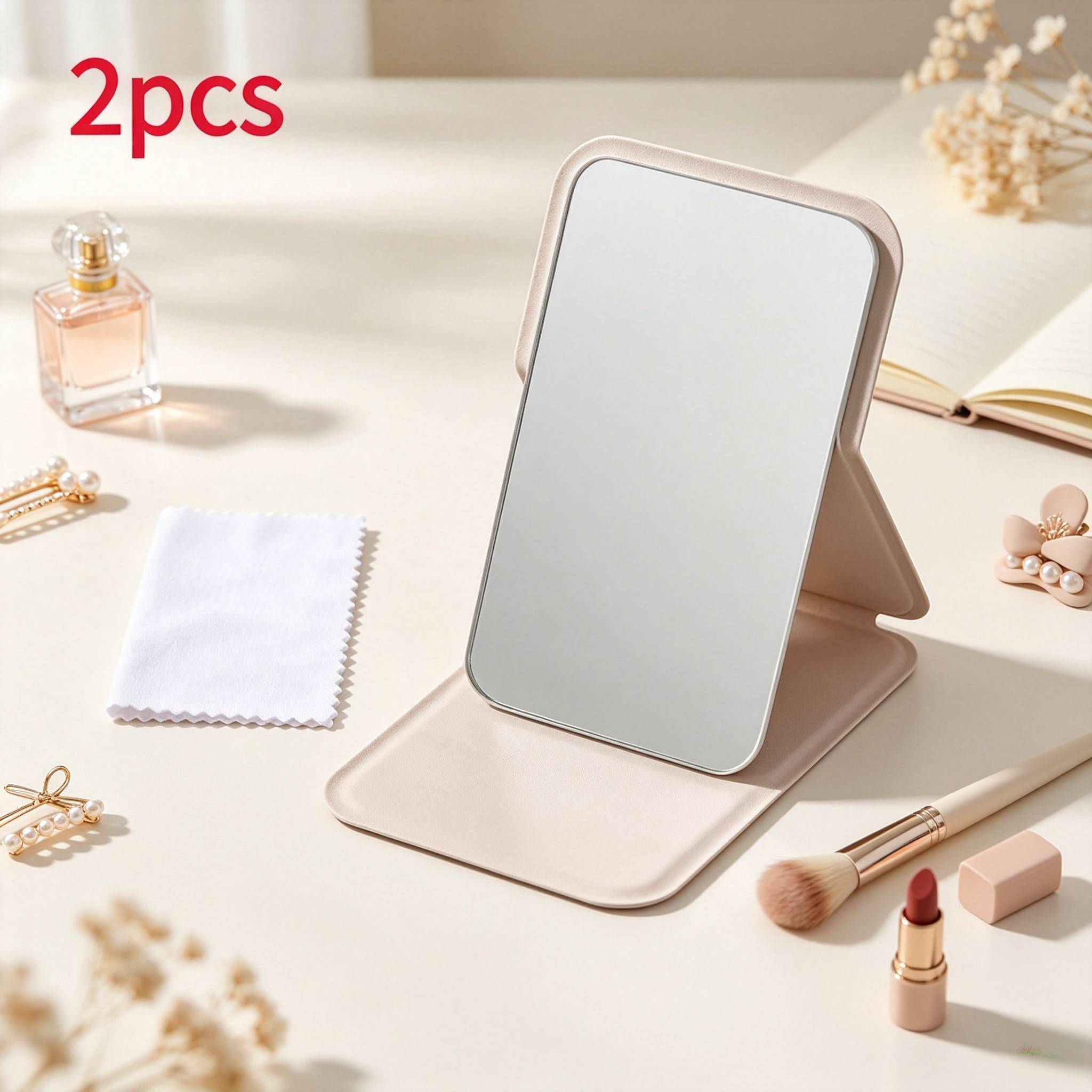 Foldable Makeup Mirror, Free Cleaning Cloth Portable Beauty Mirror, Multi-angle Upright Desktop Mirror, Office Makeup Mirror, Women Student High-definition Vanity Mirror