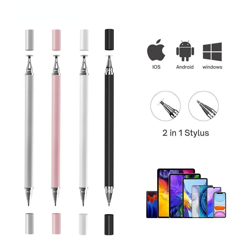 2 i 1 Universal Stylus Penna För surfplatta Mobil Android ios telefon iPad Tillbehör Ritplatta Kapacitiv skärm Touch Penna silver