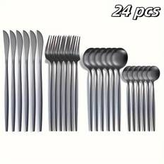 TEMU 24pcs Portuguese Cutlery Set - Stainless Steel Steak Knives, Forks, Spoons - Dishwasher Safe Kitchen Tableware, Tableware