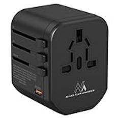 Maclean reseadapter, USB-nätadapter, 2xUSB 3A + USB-C PD 20W, 8A säkring, Quick och Fast Charge, 200 länder över hela världen, MCE238N