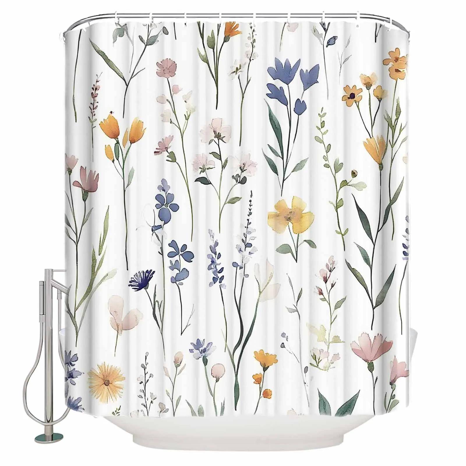 Vintage Blomma Växt Duschdraperier Vattentäta Badrumsdraperier Heminredning Modern Lyx Badrumsgardin
