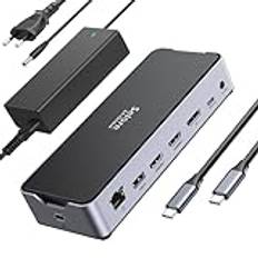 USB C dockningsstation 3 bildskärmar bärbar dator USB C Dock dubbel skärm med 2 HDMI DisplayPort 4K144 Hz, USB A 2.0/3.0, USB C 3.1 10 Gbps och 30 W utgång, Ethernet, MicroSD och SD, Audio & Mic, 150