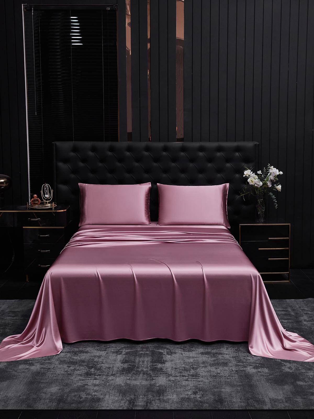 19Momme 3st Siden Sängkläder Set (Platt Lakan + 2x Örngott) - Blek Mauve / 1.6m Säng(260x275cm+2x50x60cm)