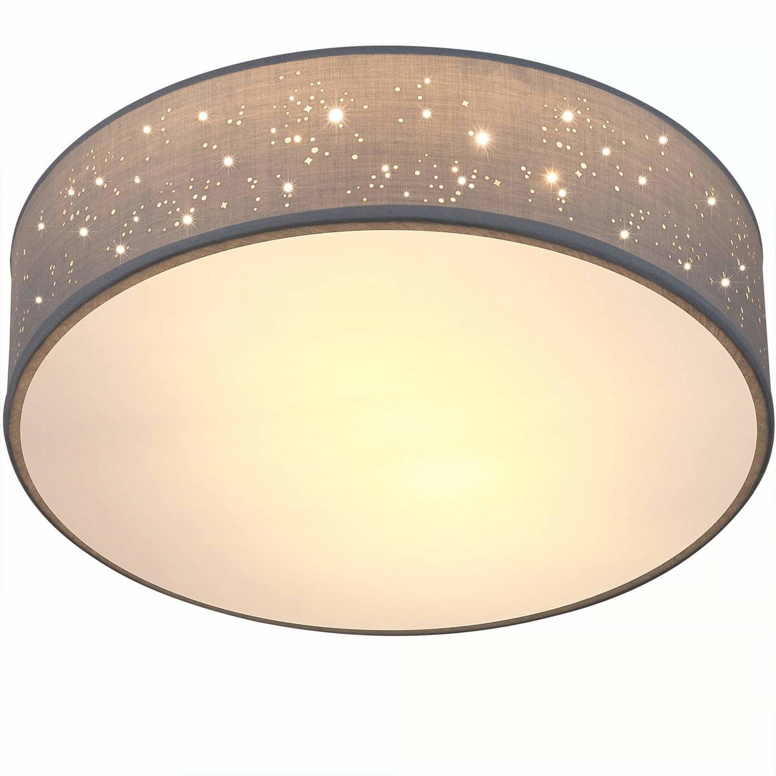 Loftlampe i stof 38 cm grå, E27-fatning, blændfri