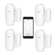 Tuya WiFi Door and Window Sensors, Smart Alarm with Free Notification App Control, Home Security Alarm System, No Hub Required, Compatible with Alexa, Google Home (4 Pack)
