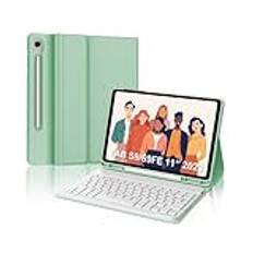 IVEOPPE Tangentbord för Samsung Galaxy Tab S9FE/S10FE 10,9 tum, fodral tangentbord Galaxy Tab S9/S10FE 2025, magnetiskt avtagbart med QWERTZ tangentbord för Samsung S10FE/S9FE/S9 10,9 tum 2025, grön