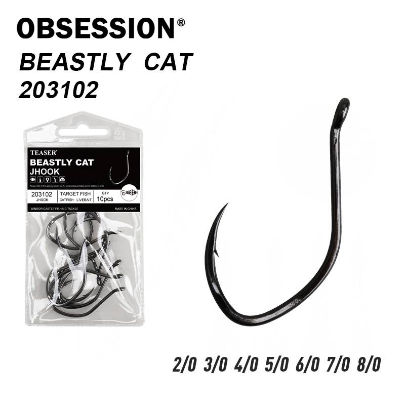 OBSESSION 203102 10pcs/bag Saltwater Fishing Beastly Cat Catfish Hooks 2/0-8/0 High Carbon Jigging Barbed Fishing Hook