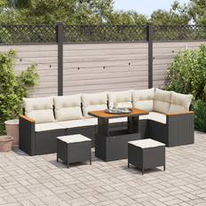 vidaXL 9-delt Have Sofa Sæt med Hynder Sort Poly Rattan Akacietræ&&vidaXL 3-delt Have Dining Sæt med Hynder Sort Poly Rattan Akacietræ
