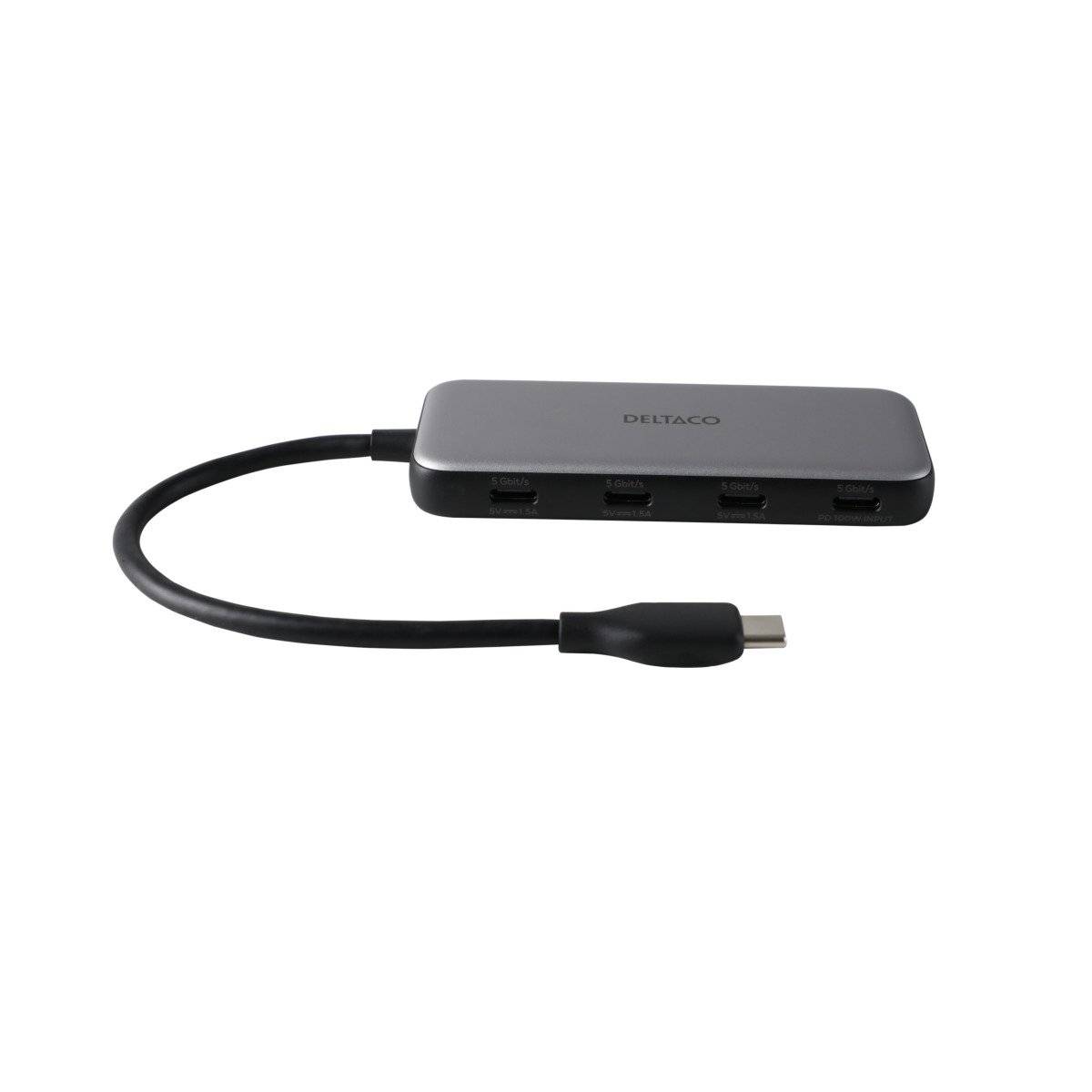 USB-C Hub Deltaco 4-port, 5 Gbps, Power Delivery 100 W