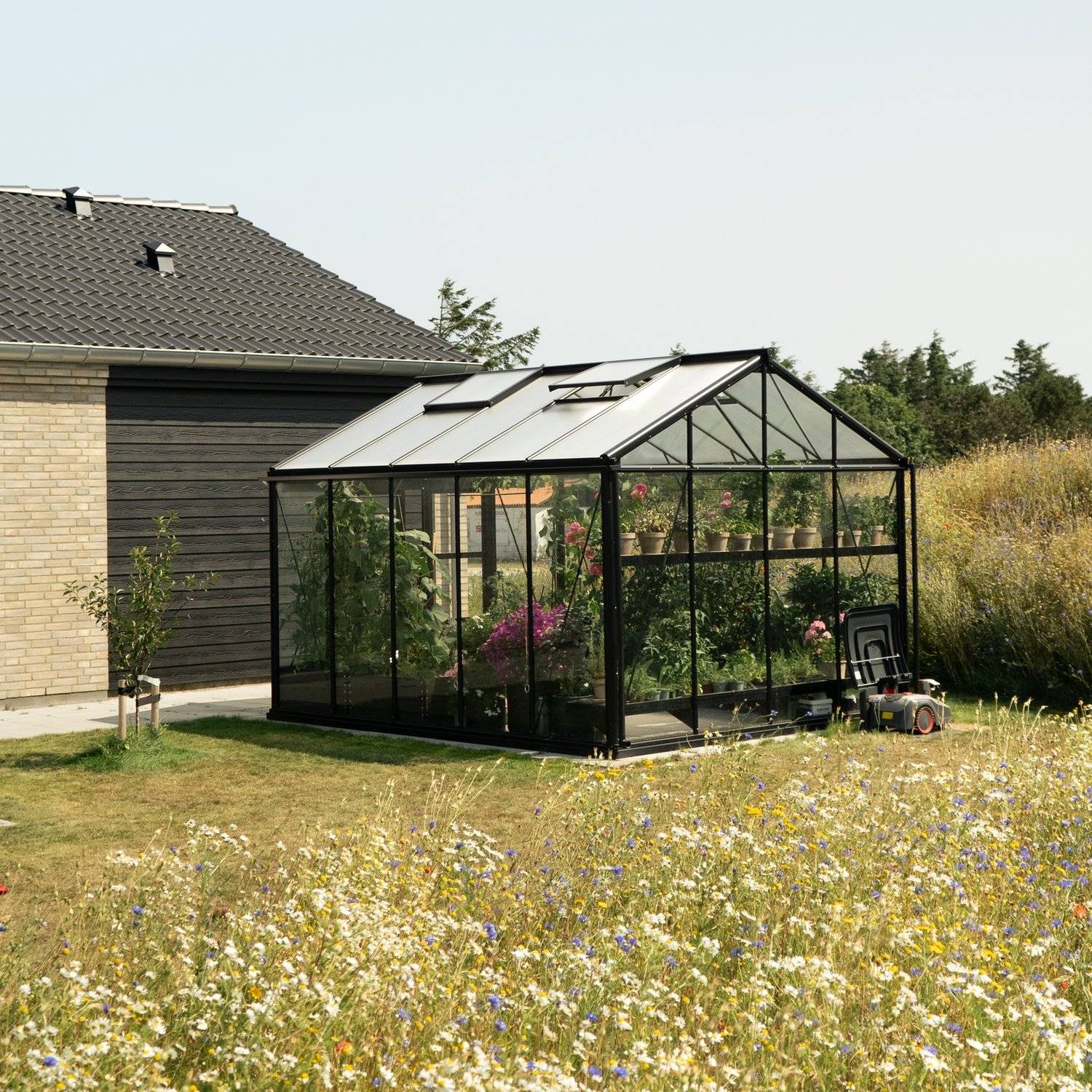 Drivhus Royale 12.1 M² - Ral 6009 army grøn / 10 mm. polycarbonat komplet / Dobbelt hængslet stalddøre