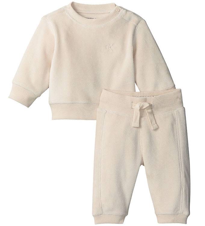 Calvin Klein Gåvoset - Sammet Fleece Set - Vitgrå - Calvin Klein - 2 år (92) - Tröja