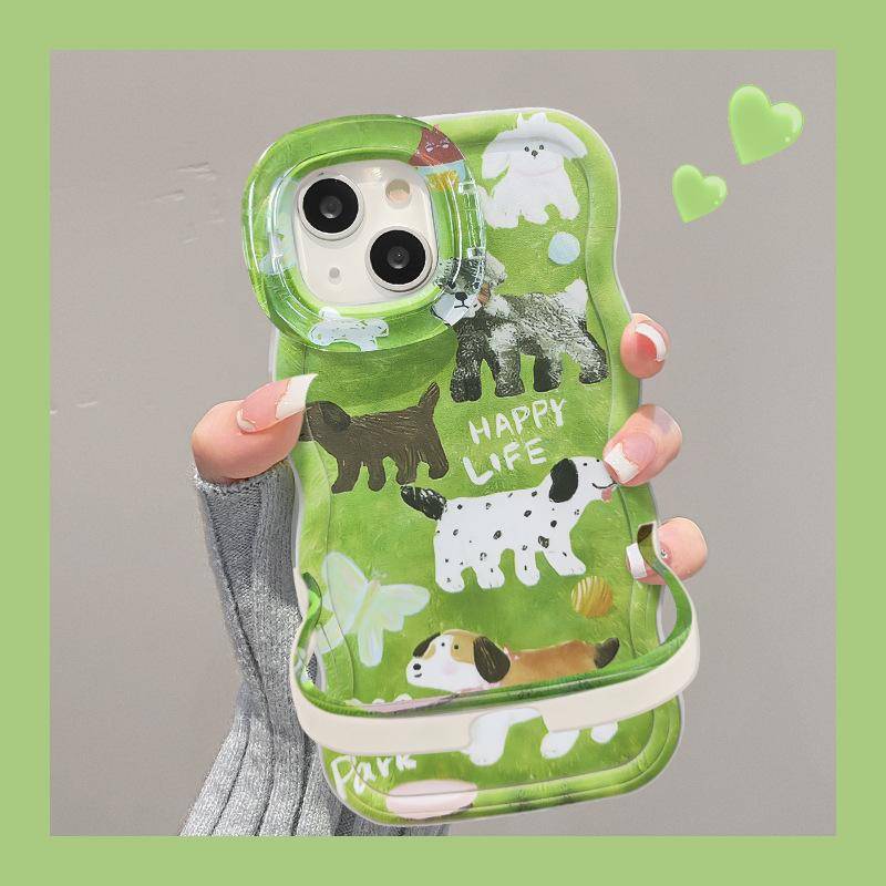 Grass Puppy Suitable for Apple 16pro Mobile Phone Case 15 Invisible Double Bracket 14 Silicone Anti-fall 13 Niche 12/11 Redmi K40/K40 Pro