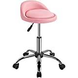 Yaheetech Rullpall, snurrpall med ryggstöd, arbetspall övningspall snurrstol kontorspall med hjul massage salong, konstläder, justerbar höjd rosa