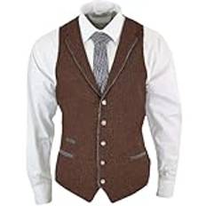 Vsadsau Herrväst med fiskbensmönster, smal tweed-väst för bröllop, fest, ärmlös kostymjacka, kaffe, M